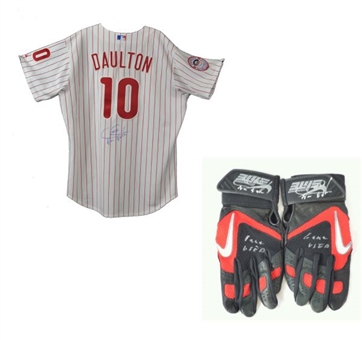 Darren Daulton Signed Game Used Batting Gloves and Signed Jersey (Daulton LOA)